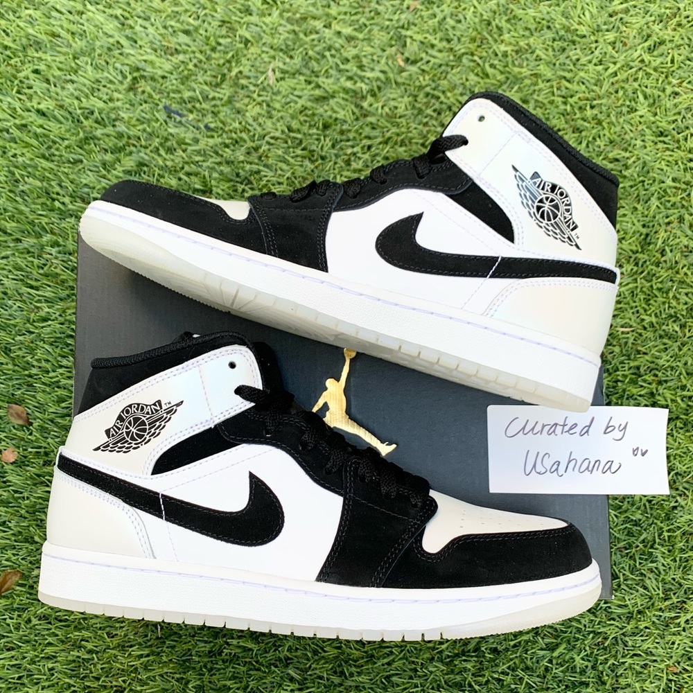 Nike air Jordan 1 mid white black panda diamond shorts shoes